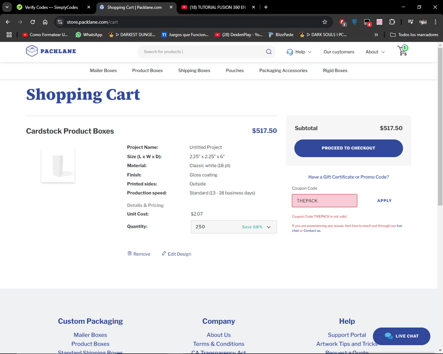 Packlane coupon code screenshot showing code THEPACK applied at Packlane checkout page. Uploaded by SimplyCodes community member MiauMiau on Mar 5, 2025