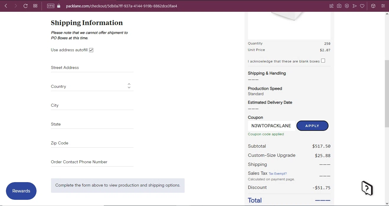 Packlane checkout page showing Packlane coupon code box | Screenshot taken by SimplyCodes community member on Oct 5, 2022