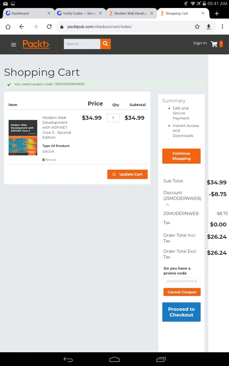 Packtpub checkout page showing Packtpub discount code box | Screenshot taken by SimplyCodes community member on Feb 5, 2022