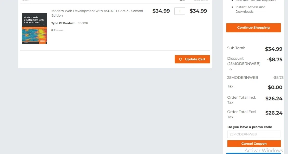 Packtpub checkout page showing Packtpub discount code box | Screenshot taken by SimplyCodes community member on Apr 19, 2022