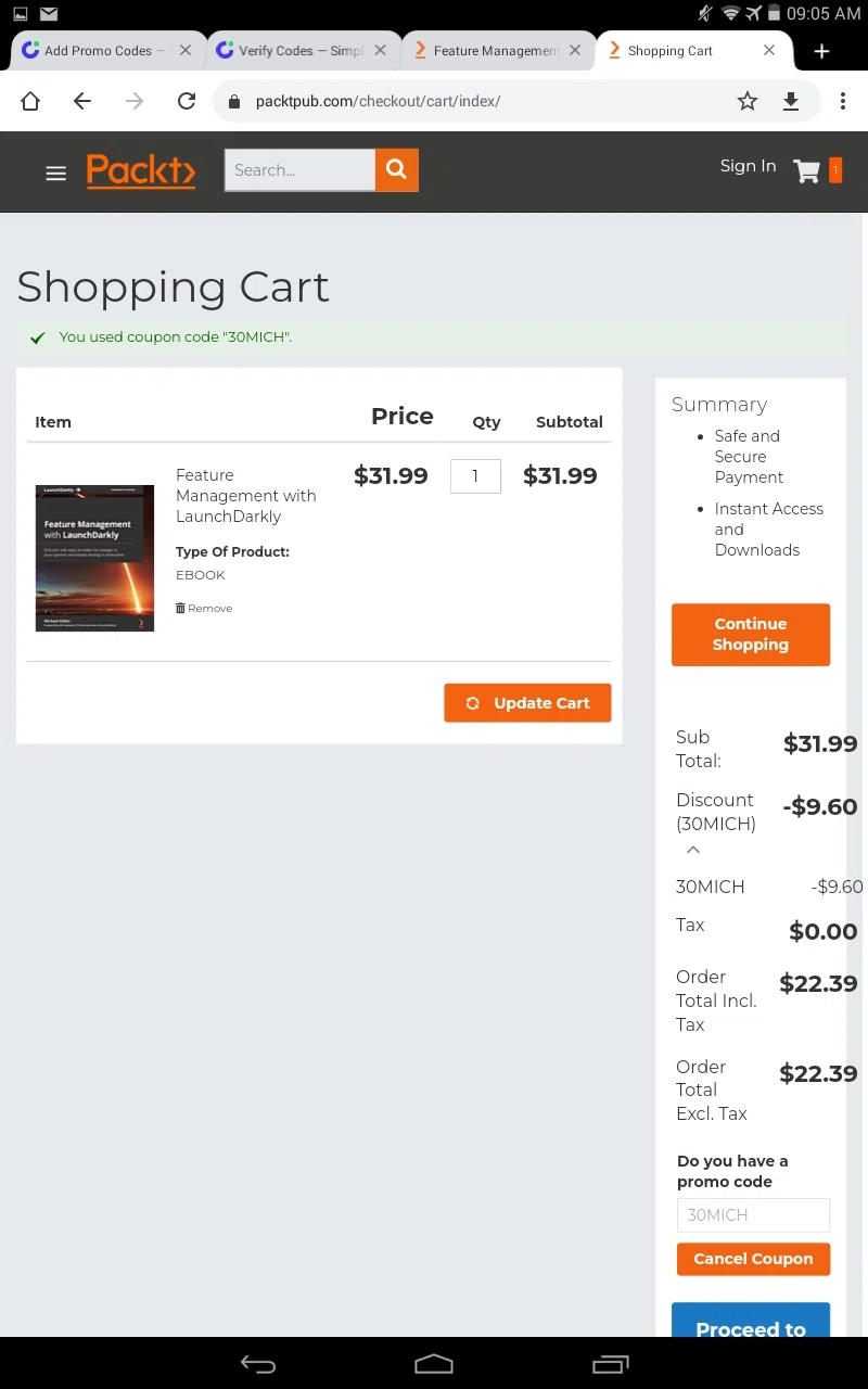 Packtpub checkout page showing Packtpub discount code box | Screenshot taken by SimplyCodes community member on Feb 5, 2022