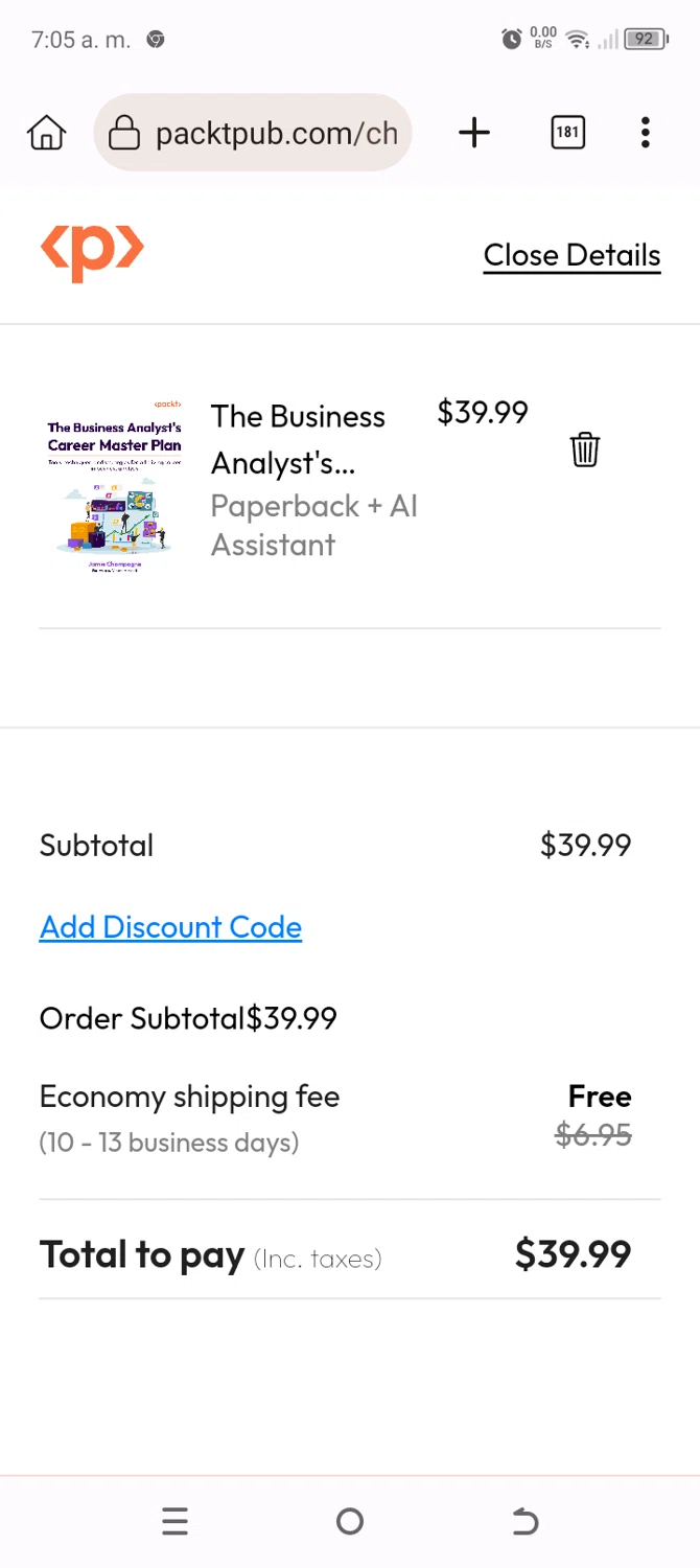Packtpub discount code screenshot showing code JAMIE20 applied at Packtpub checkout page. Uploaded by SimplyCodes community member Typer19 on Dec 25, 2025