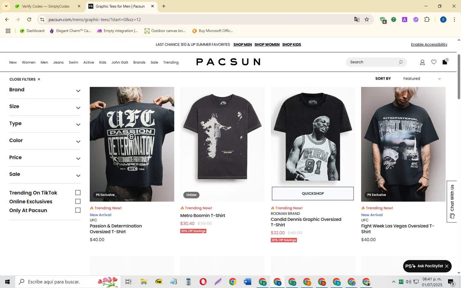 PacSun promo code screenshot showing code REFERAFRIEND applied at PacSun checkout page. Uploaded by SimplyCodes community member CleverOwl2485 on Jul 1, 2025