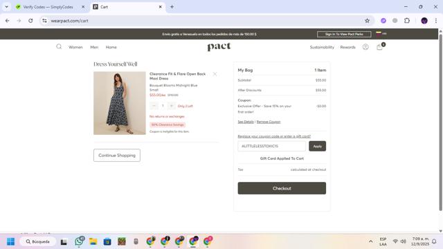 WearPACT checkout page showing WearPACT promo code box | Screenshot taken by SimplyCodes community member on Sep 12, 2025