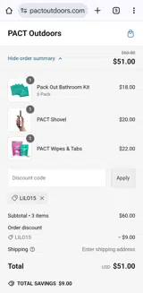 Lilo15 coupon verification screenshot