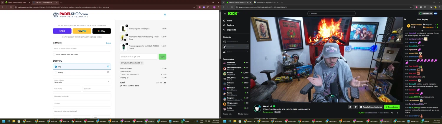 PadelShop.com promo code screenshot showing code WELCOMETEAMMATE5 applied at PadelShop.com checkout page. Uploaded by SimplyCodes community member RoyalSentinel4577 on Oct 27, 2025