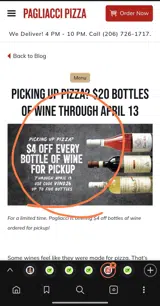 Pagliacci coupon verification screenshot