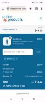 BRIGHTLY coupon verification screenshot
