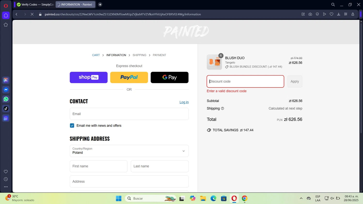 Painted discount code screenshot showing code PROM applied at Painted checkout page. Uploaded by SimplyCodes community member Tortu_1 on Jun 28, 2025