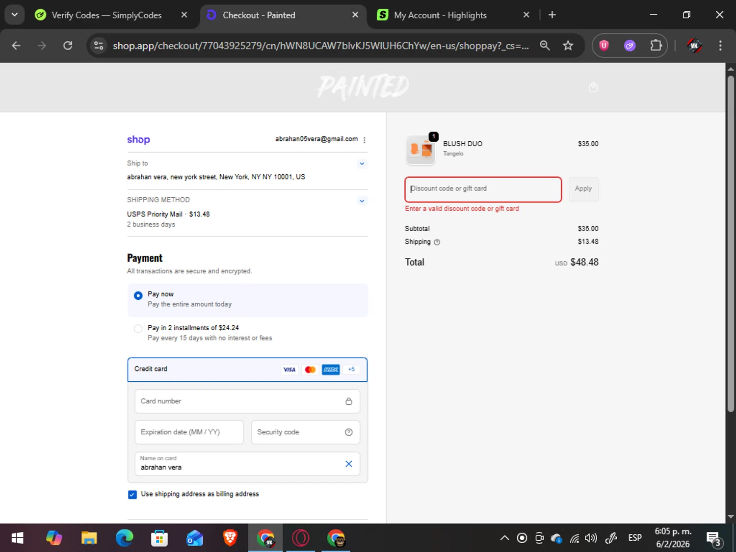 Painted discount code screenshot showing code PROM applied at Painted checkout page. Uploaded by SimplyCodes community member TreasureAdmiral6867 on Feb 6, 2026
