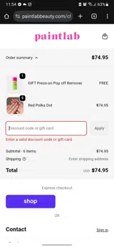 PaintLab coupon verification screenshot