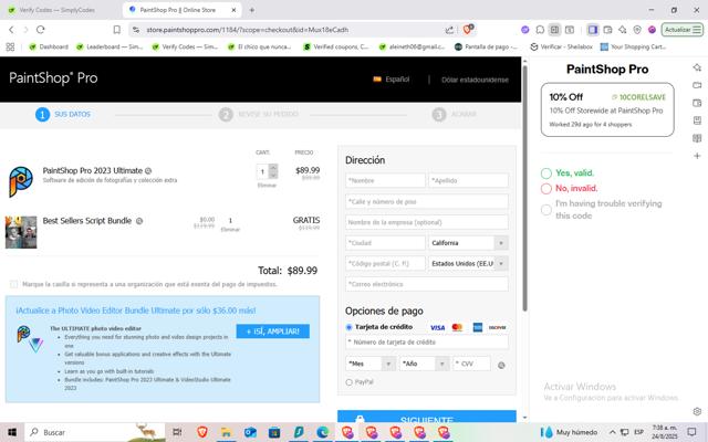 PaintShop Pro checkout page showing PaintShop Pro coupon code box | Screenshot taken by SimplyCodes community member on Aug 24, 2025