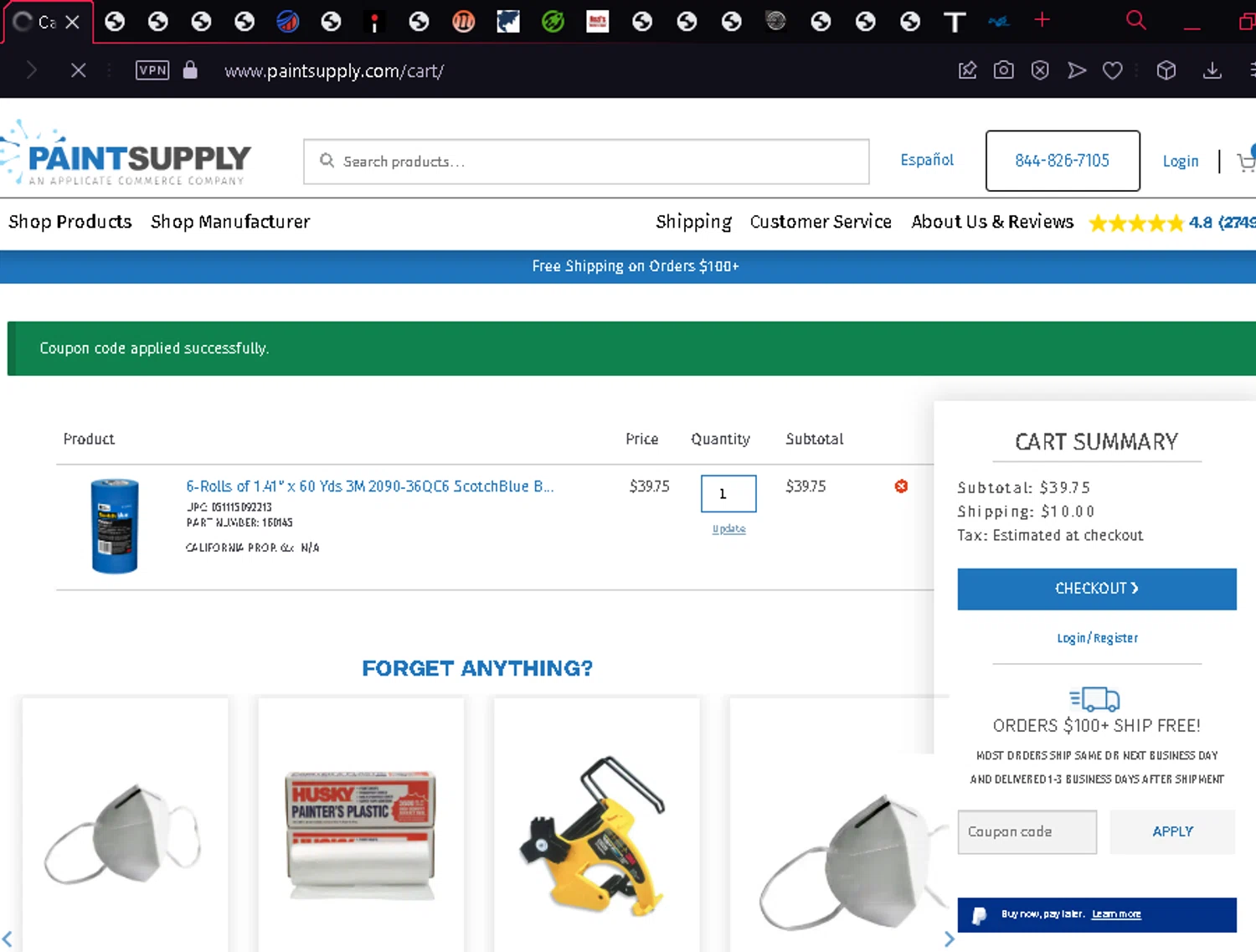 Paint Supply checkout page showing Paint Supply coupon code box | Screenshot taken by SimplyCodes community member on Apr 1, 2024