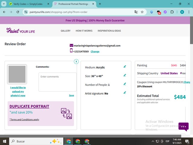 PaintYourLife checkout page showing PaintYourLife coupon code box | Screenshot taken by SimplyCodes community member on Sep 1, 2025
