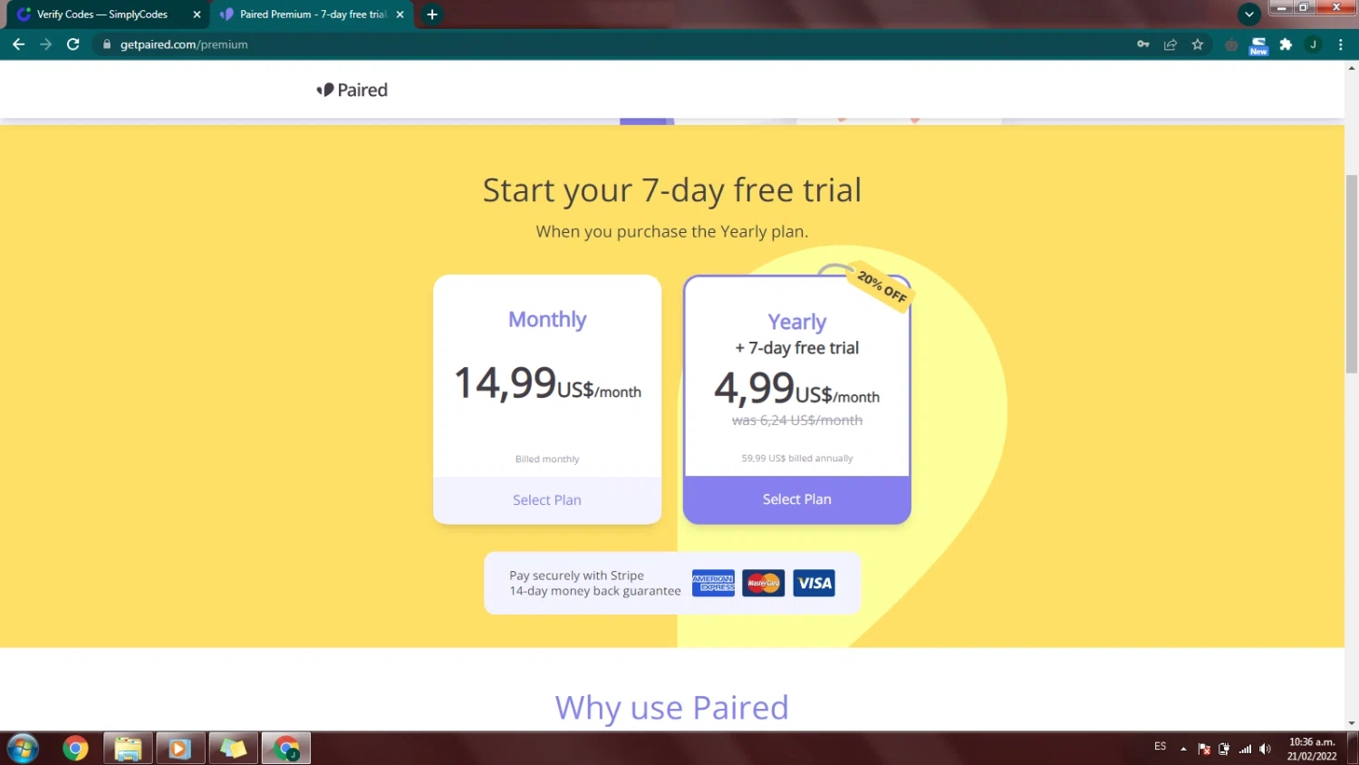 Paired checkout page showing Paired promo code box | Screenshot taken by SimplyCodes community member on Feb 21, 2022