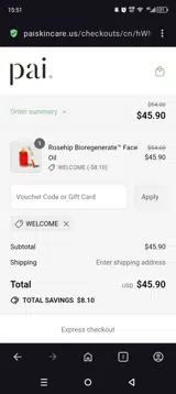 WELCOME coupon verification screenshot