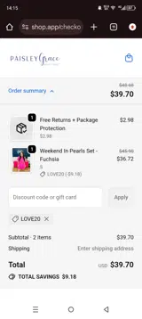 love20 coupon verification screenshot