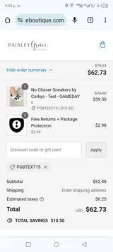 PGBTEXT15 coupon verification screenshot