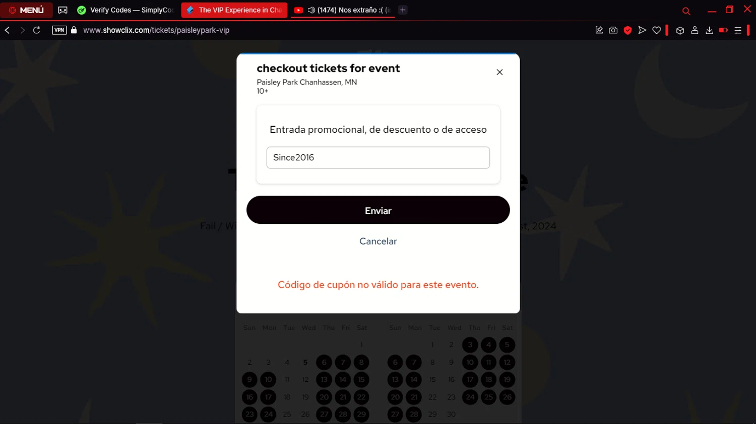 Paisley Park promo code screenshot showing code Since2016 applied at Paisley Park checkout page. Uploaded by SimplyCodes community member jdecxxx on Mar 5, 2025