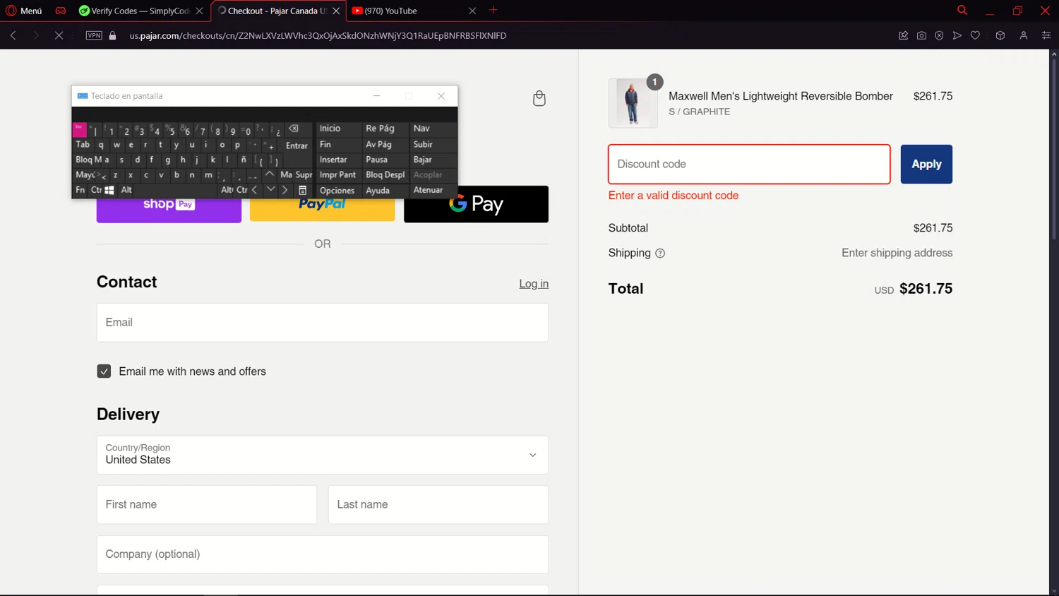Pajar discount code screenshot showing code THANKSVCSQ6TJK applied at Pajar checkout page. Uploaded by SimplyCodes community member jdecxxx on Jan 3, 2025