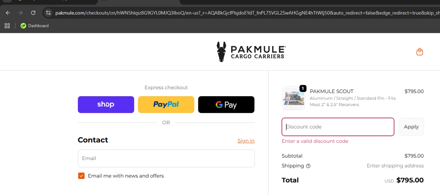 PAKMULE coupon code screenshot showing code BlackFridaySale applied at PAKMULE checkout page. Uploaded by SimplyCodes community member Kony24 on Nov 25, 2025