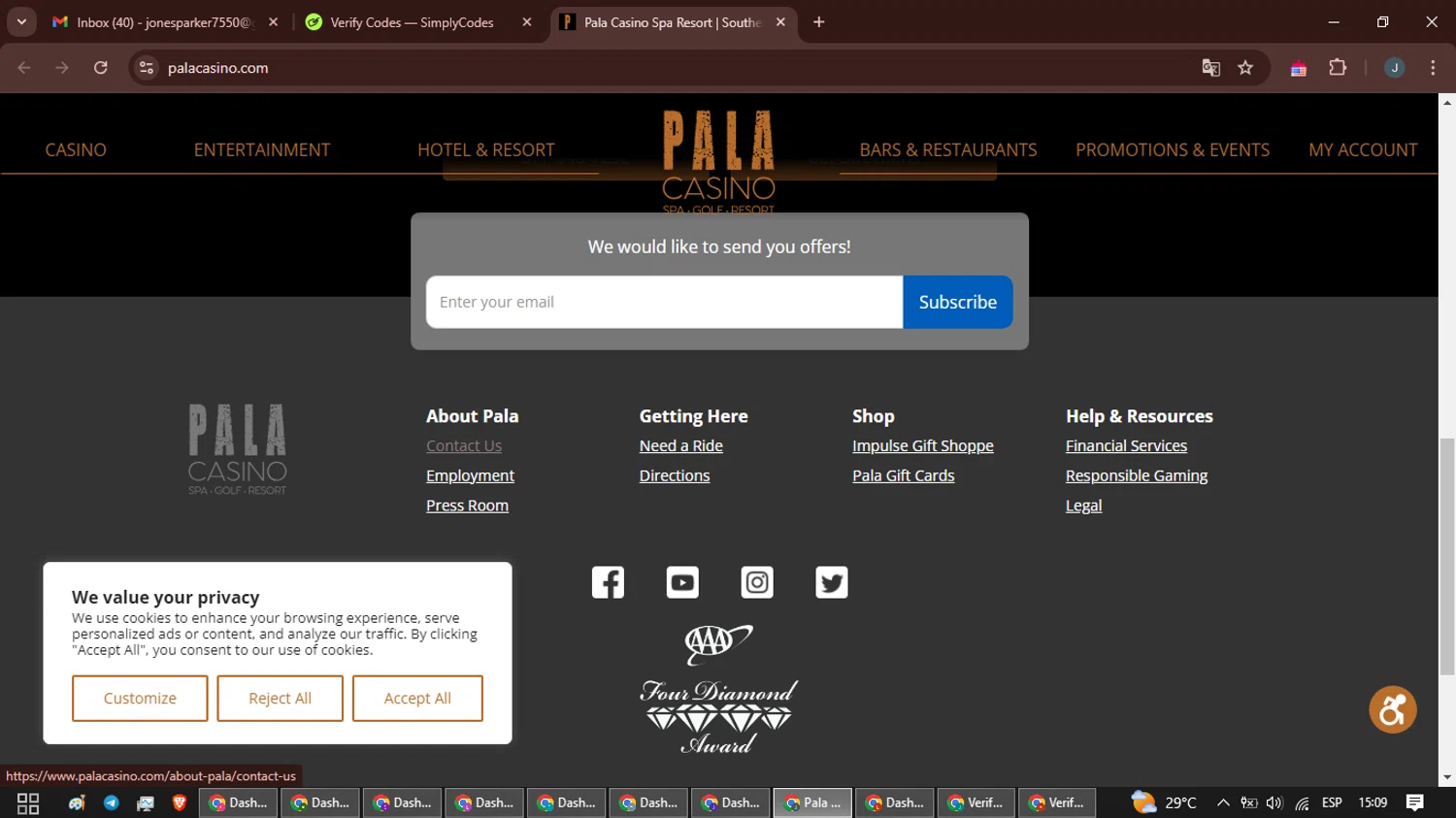 Pala Casino Spa Resort checkout page showing Pala Casino Spa Resort promo code box | Screenshot taken by SimplyCodes community member on Nov 28, 2024