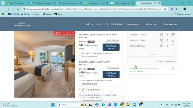 Palace Resorts checkout page showing Palace Resorts promo code box | Screenshot taken by SimplyCodes community member on Aug 16, 2025