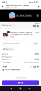 Pale Blue Dot Records coupon verification screenshot