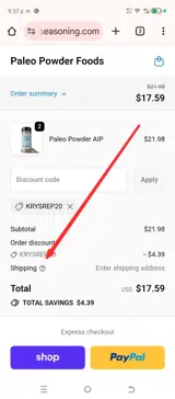 KRYSREP20 coupon verification screenshot