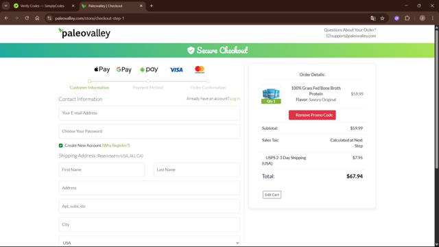 Paleovalley checkout page showing Paleovalley coupon code box | Screenshot taken by SimplyCodes community member on May 15, 2025