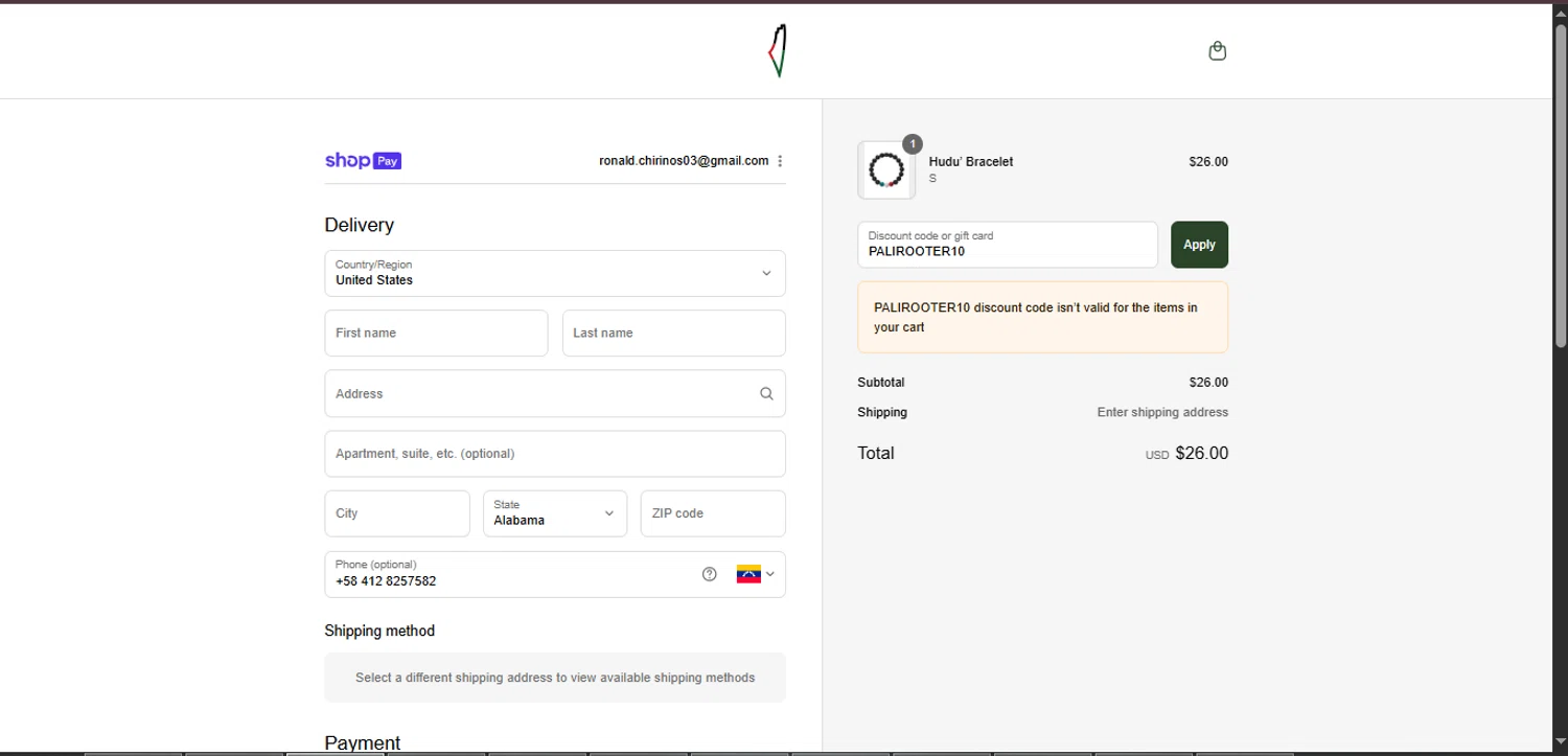 PaliRoots discount code screenshot showing code PALIROOTER10 applied at PaliRoots checkout page. Uploaded by SimplyCodes community member CodeExpert7814 on Aug 17, 2025