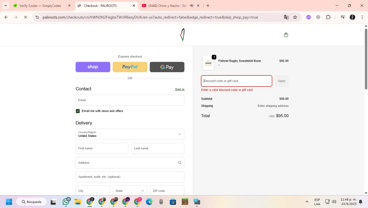 PaliRoots discount code screenshot showing code FLAG20 applied at PaliRoots checkout page. Uploaded by SimplyCodes community member ChinoYugiXD on Sep 25, 2025