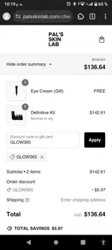 GLOW365 coupon verification screenshot