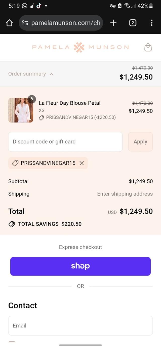 Pamela Munson checkout page showing Pamela Munson promo code box | Screenshot taken by SimplyCodes community member on Sep 7, 2025