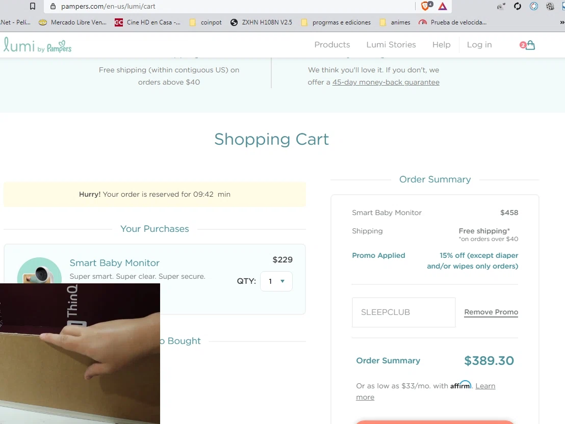 Pampers checkout page showing Pampers promo code box | Screenshot taken by SimplyCodes community member on May 12, 2021
