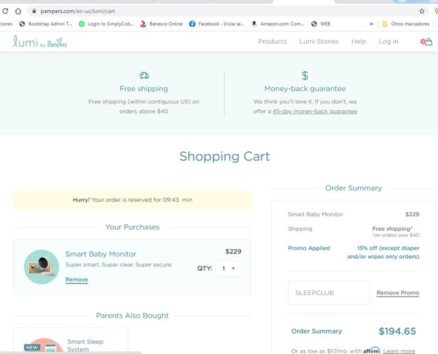 Pampers checkout page showing Pampers promo code box | Screenshot taken by SimplyCodes community member on May 5, 2021