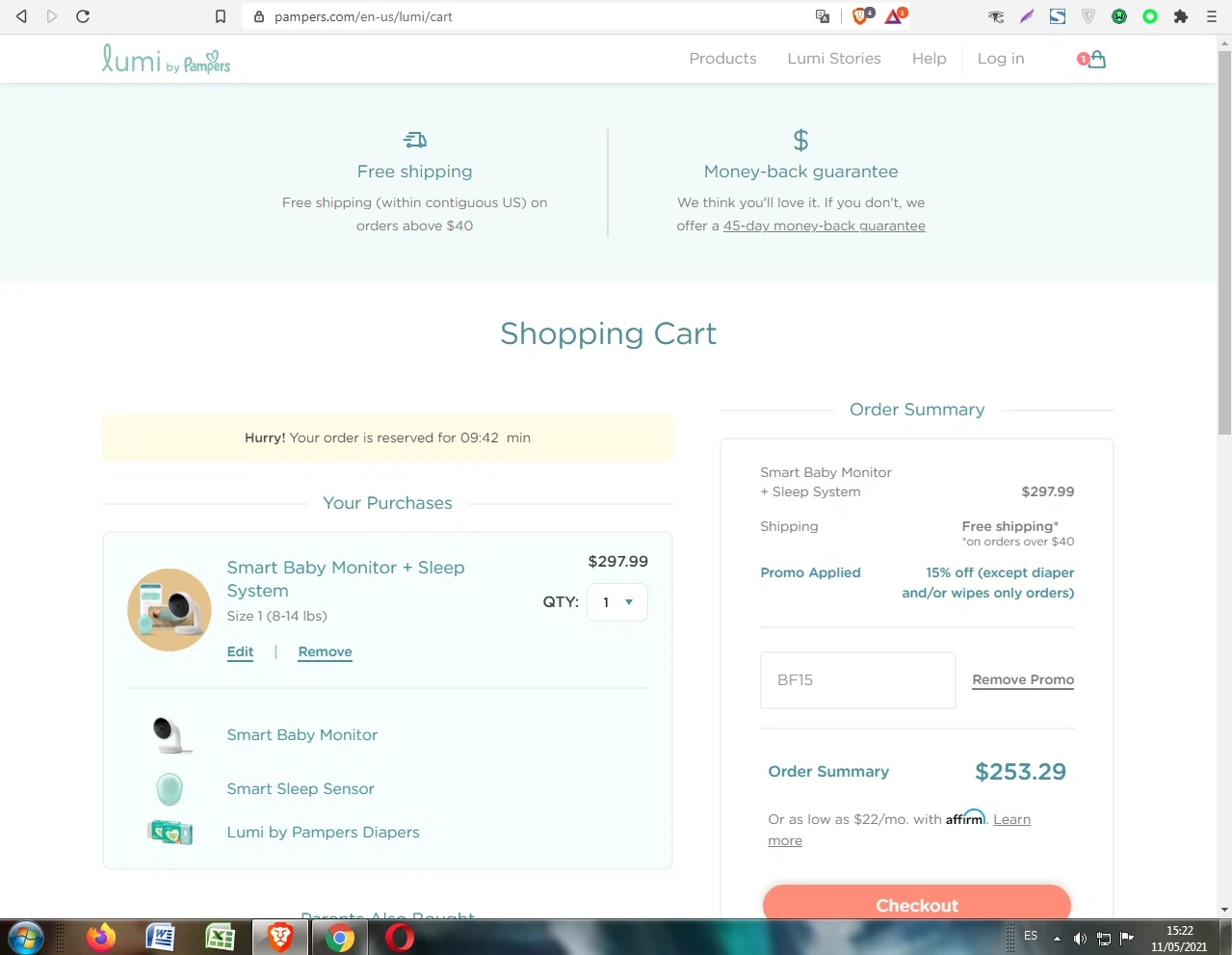 Pampers checkout page showing Pampers promo code box | Screenshot taken by SimplyCodes community member on May 11, 2021