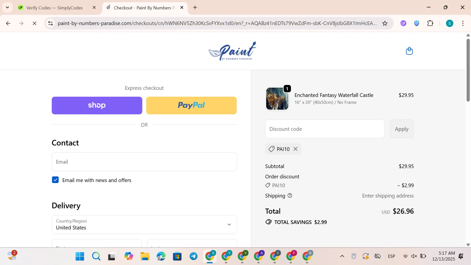 Panache Apparel discount code screenshot showing code Thankyou20 applied at Panache Apparel checkout page. Uploaded by SimplyCodes community member TreasureEagle4642 on Dec 16, 2025