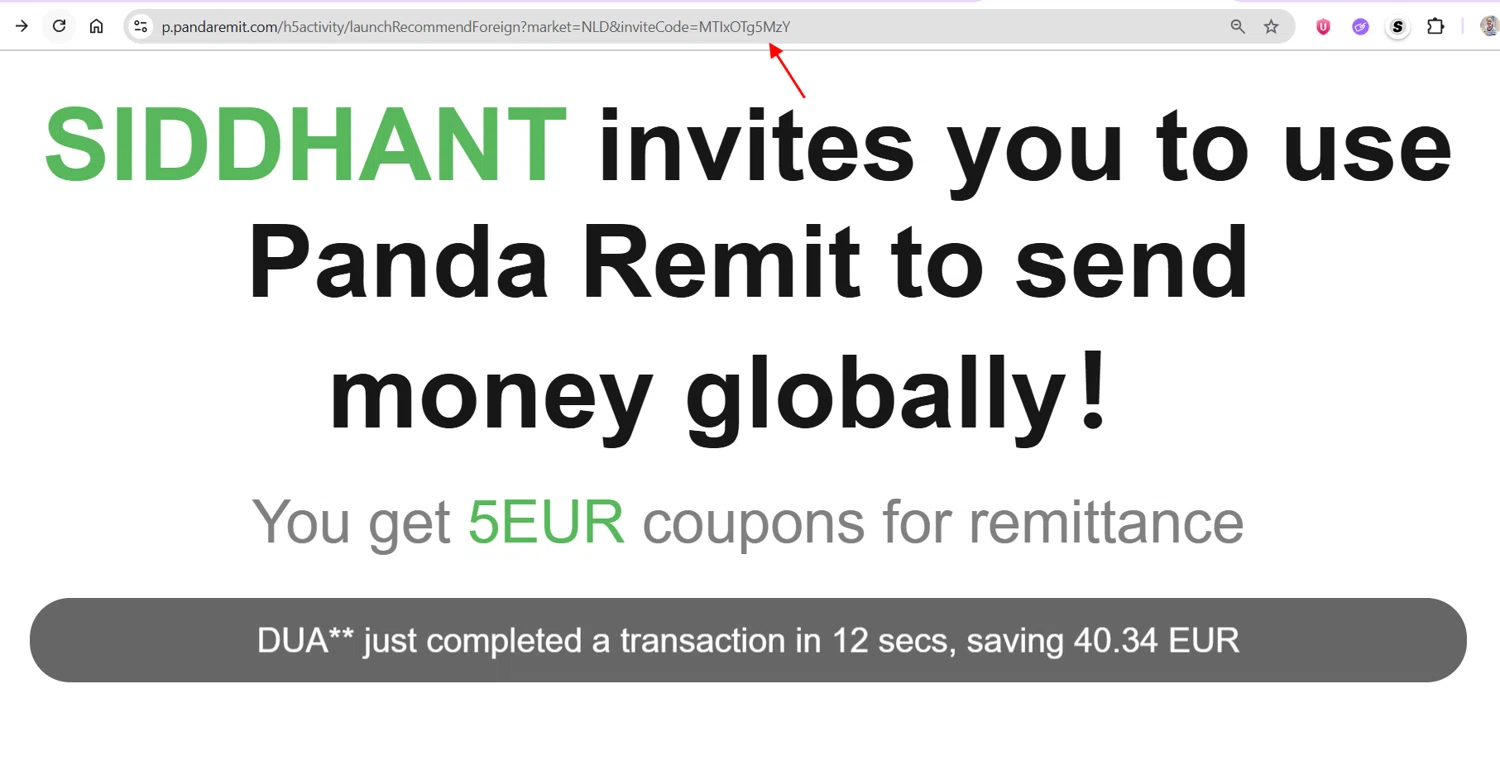 Panda Remit promo code screenshot showing code MTIxOTg5MzY applied at Panda Remit checkout page. Uploaded by SimplyCodes community member berdetweet on Oct 31, 2025