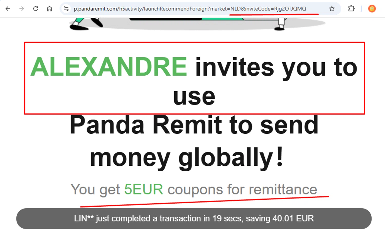 Panda Remit promo code screenshot showing code Rjg2OTJQMQ applied at Panda Remit checkout page. Uploaded by SimplyCodes community member morella687 on Oct 31, 2025