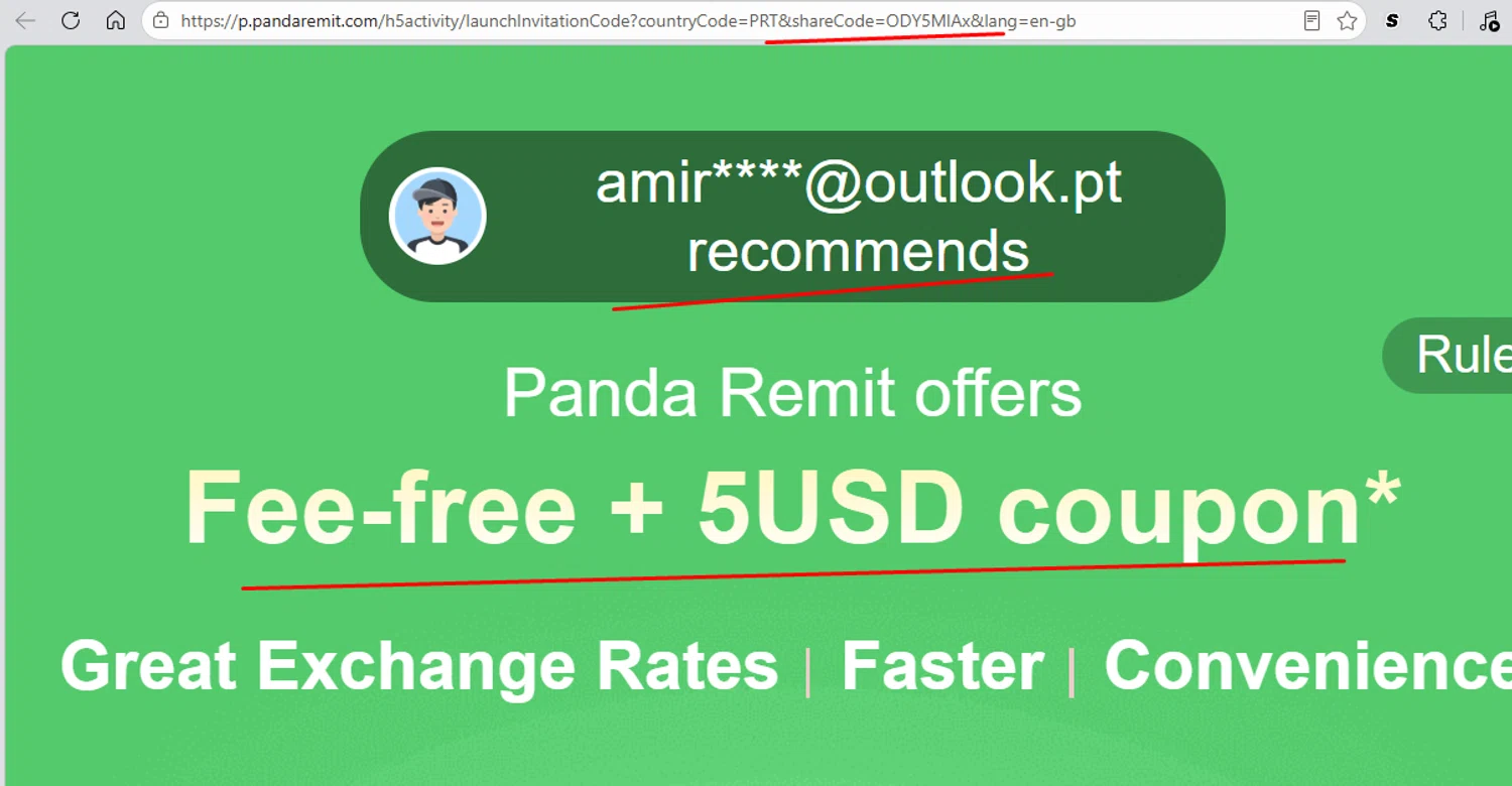 Panda Remit promo code screenshot showing code ODY5MlAx applied at Panda Remit checkout page. Uploaded by SimplyCodes community member morella687 on Jun 18, 2026