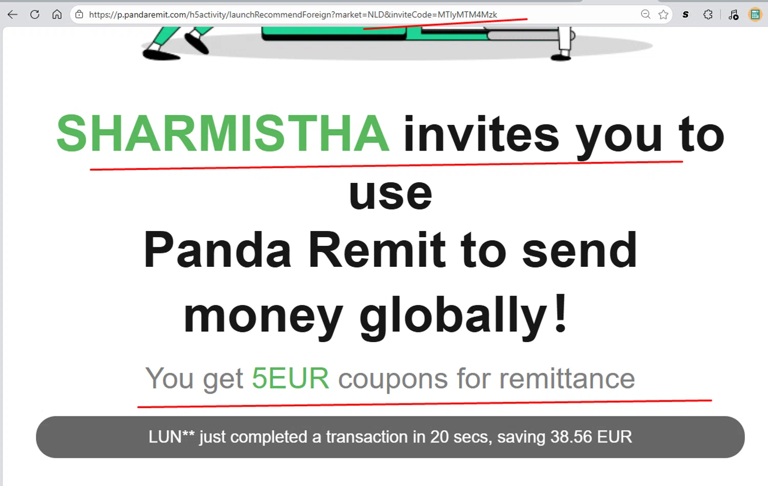 Panda Remit promo code screenshot showing code MTIyMTM4Mzk applied at Panda Remit checkout page. Uploaded by SimplyCodes community member paola49520 on Feb 7, 2026