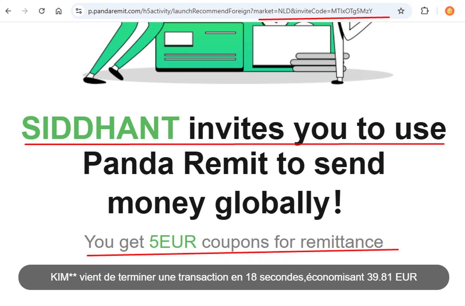 Panda Remit promo code screenshot showing code MTIxOTg5MzY applied at Panda Remit checkout page. Uploaded by SimplyCodes community member paola49520 on Oct 31, 2025
