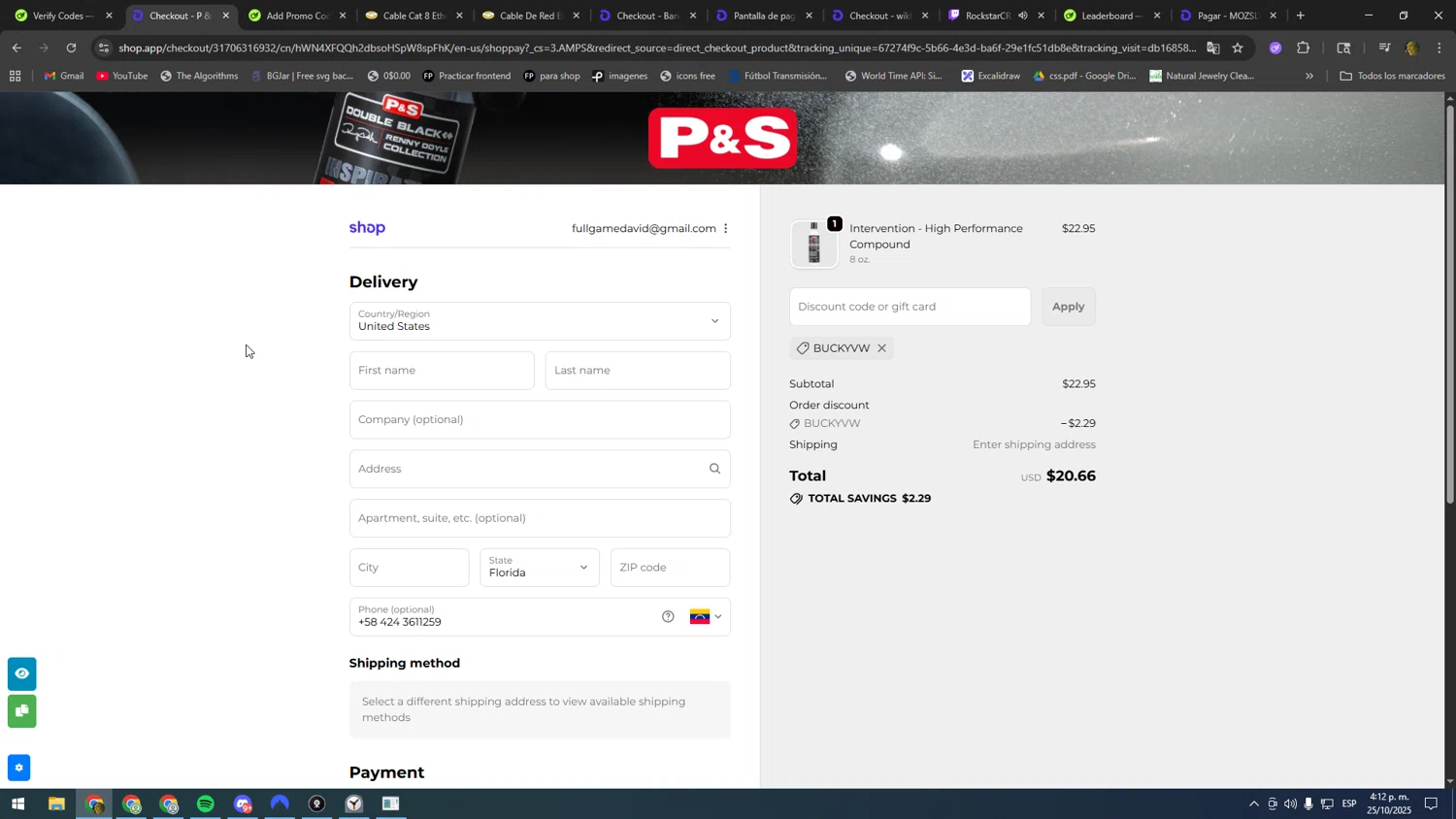 P&S Detail Products promo code screenshot showing code Buckyvw applied at P&S Detail Products checkout page. Uploaded by SimplyCodes community member DonPollito on Oct 25, 2025