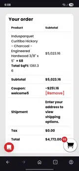 Welcome5 coupon verification screenshot