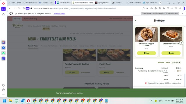 Panera Bread checkout page showing Panera Bread promo code box | Screenshot taken by SimplyCodes community member on Aug 31, 2025