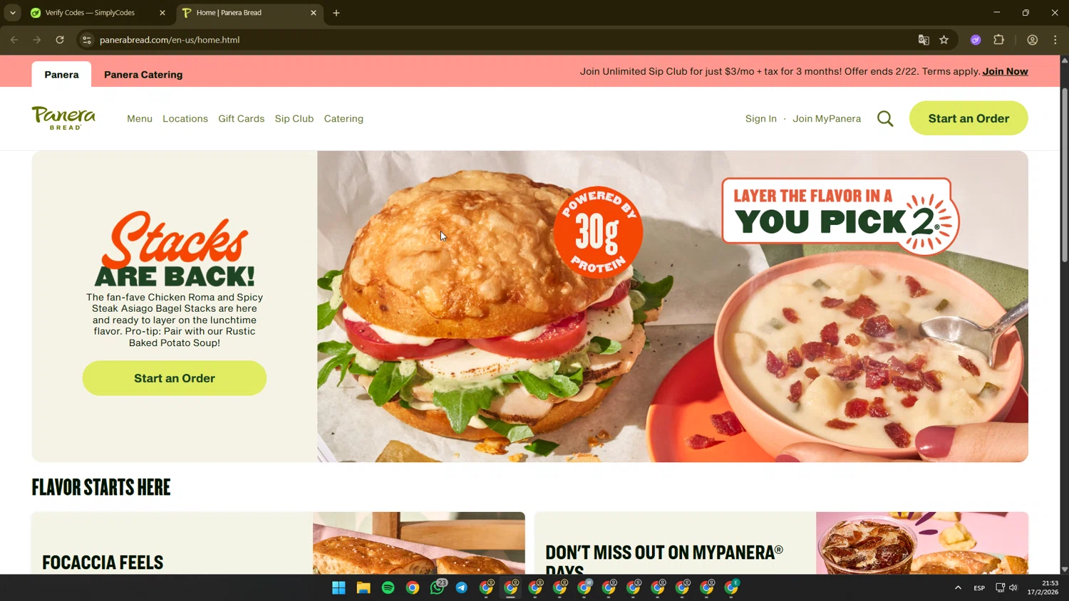 Panera Bread promo code screenshot showing code FUND4U applied at Panera Bread checkout page. Uploaded by SimplyCodes community member ShrewdPilot3521 on Feb 18, 2026