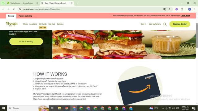 Panera Bread checkout page showing Panera Bread promo code box | Screenshot taken by SimplyCodes community member on Oct 3, 2025