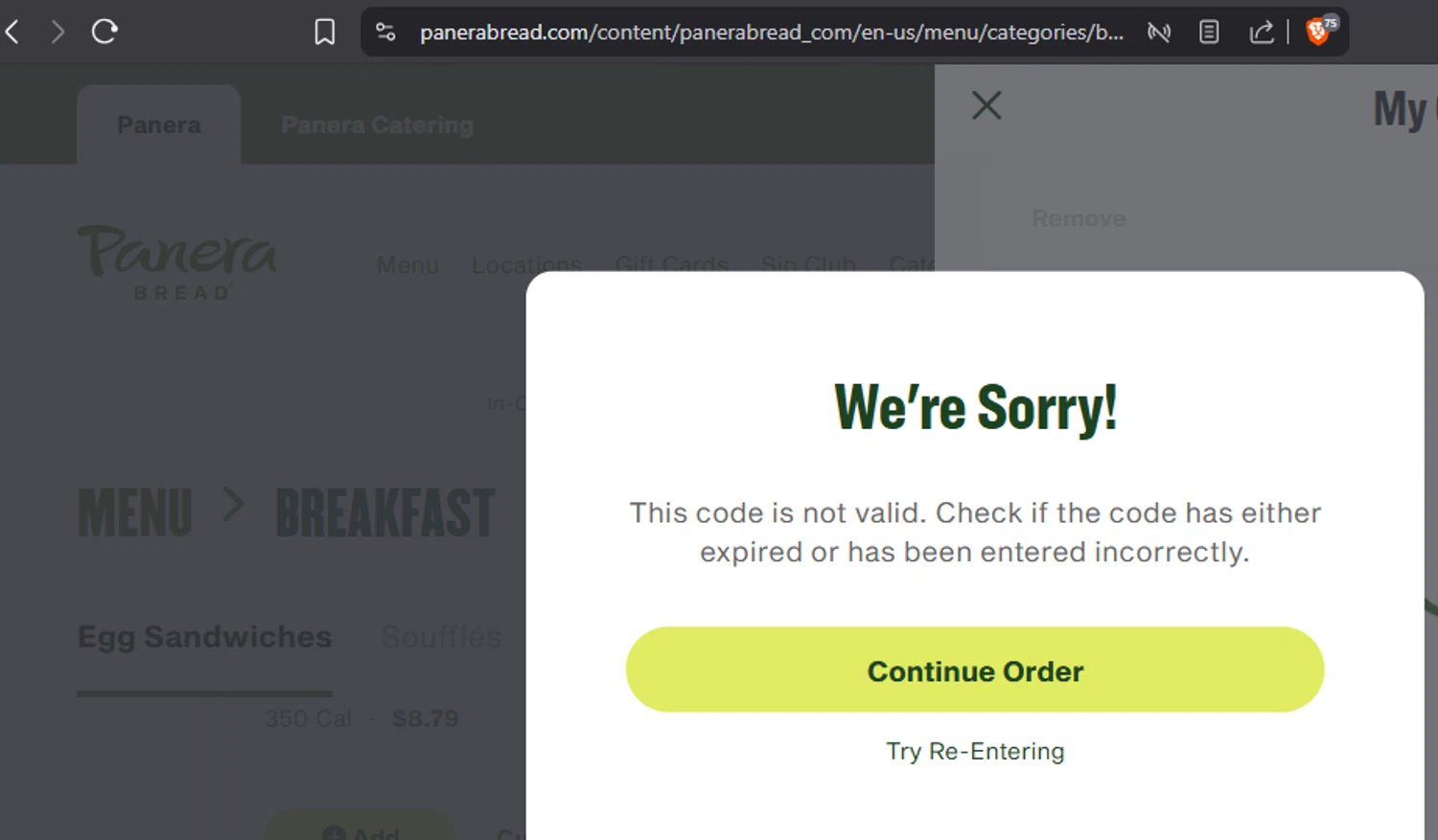 Panera Bread promo code screenshot showing code EARN15 applied at Panera Bread checkout page. Uploaded by SimplyCodes community member leiraM on Dec 21, 2025