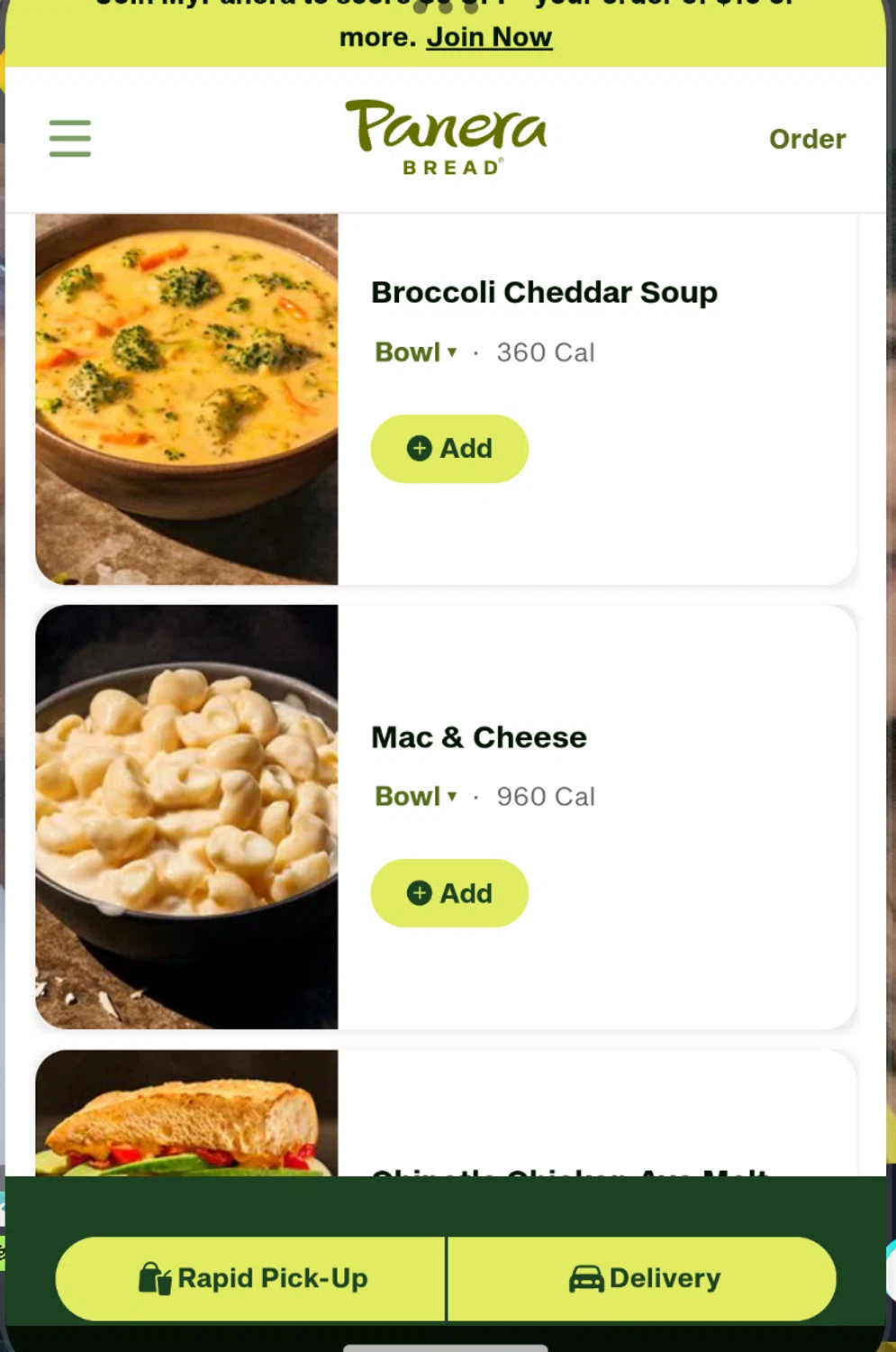 Panera Bread promo code screenshot showing code DRINK applied at Panera Bread checkout page. Uploaded by SimplyCodes community member JhoennysM on Oct 17, 2025